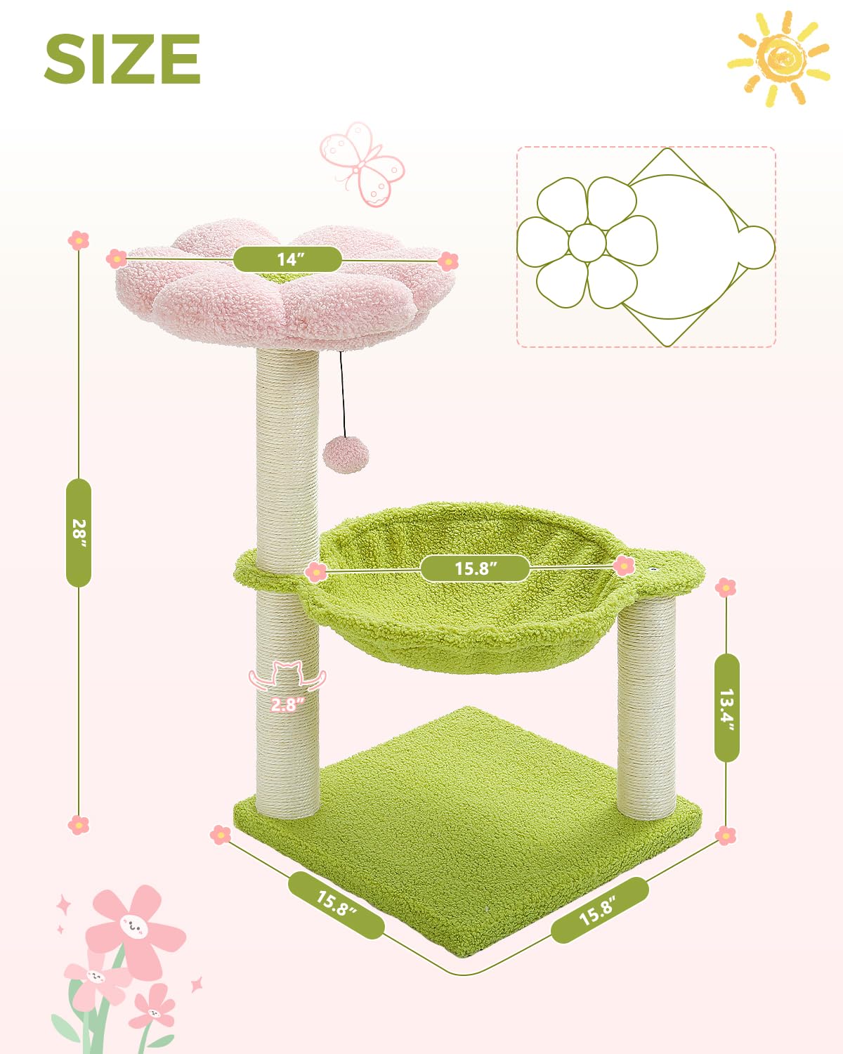 MUTTROS Flower Cat Tree postes de sisal para arañado saludable.