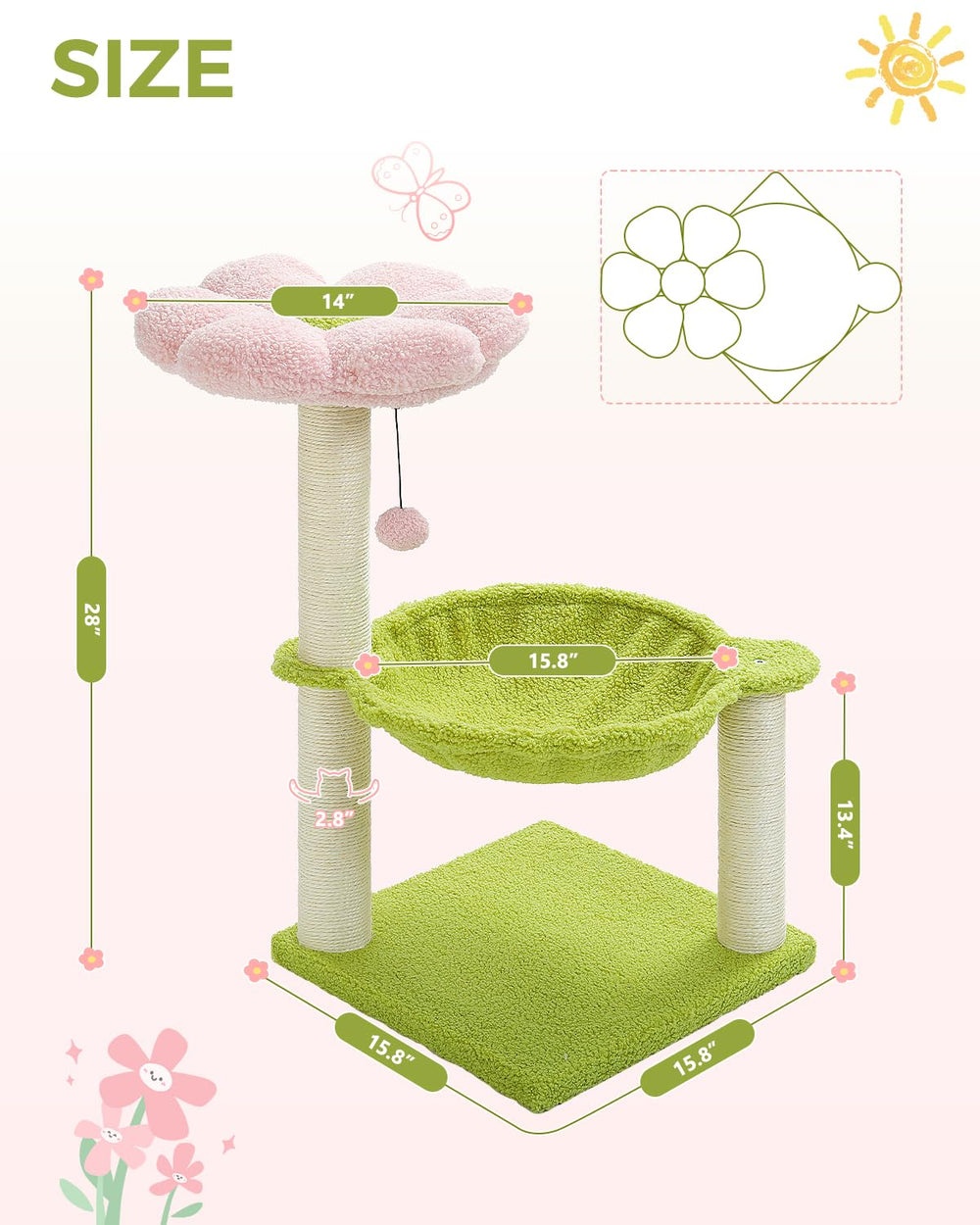 MUTTROS Flower Cat Tree postes de sisal para arañado saludable.
