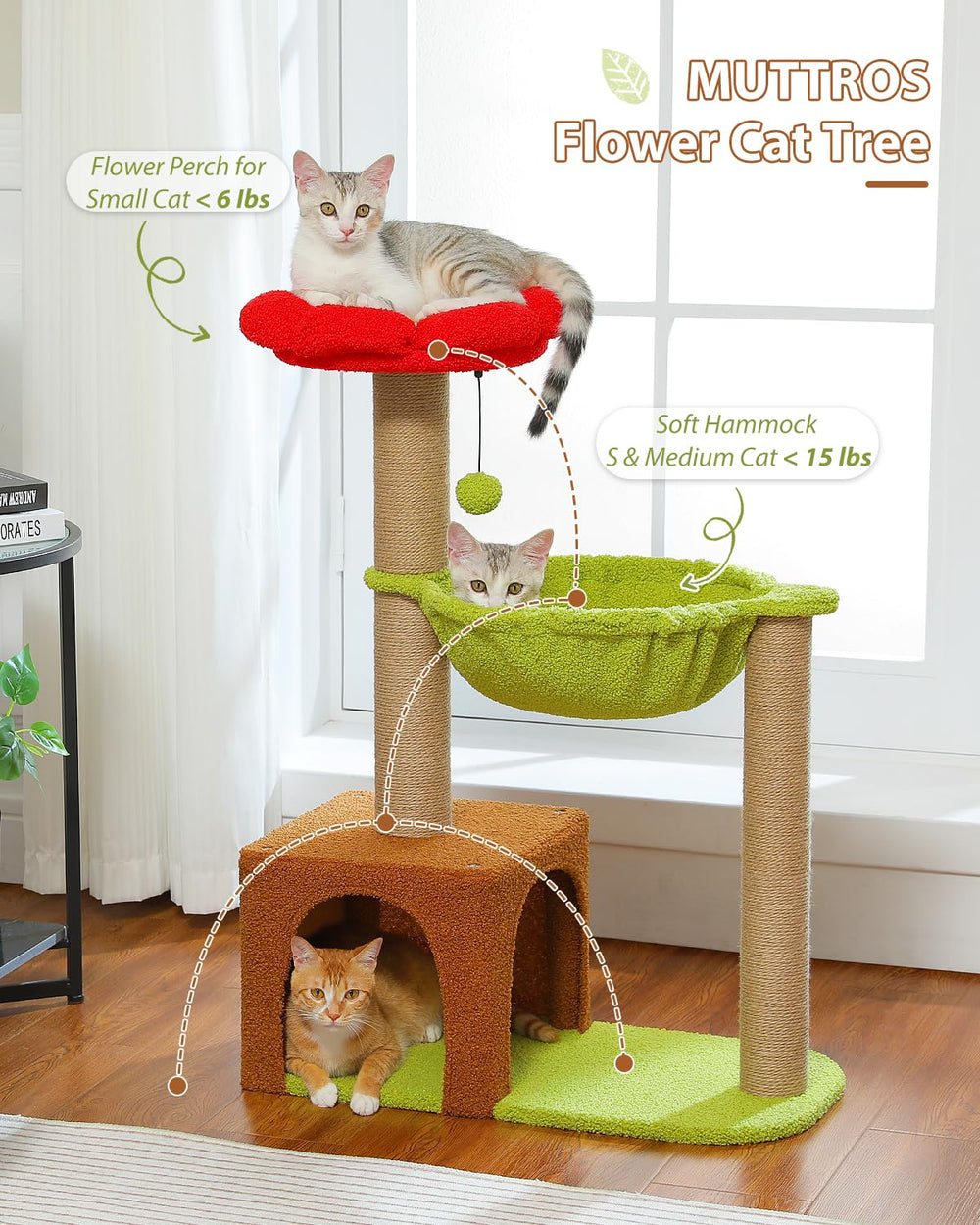 MUTTROS Flower Cat Tree: postes de sisal para rascar y ejercitar.