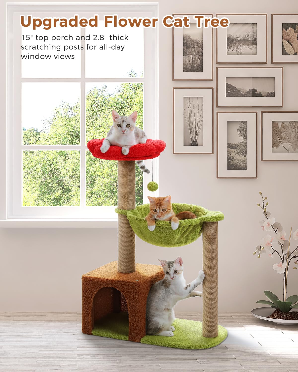 MUTTROS Flower Cat Tree: superficie de paño fácil de limpiar.