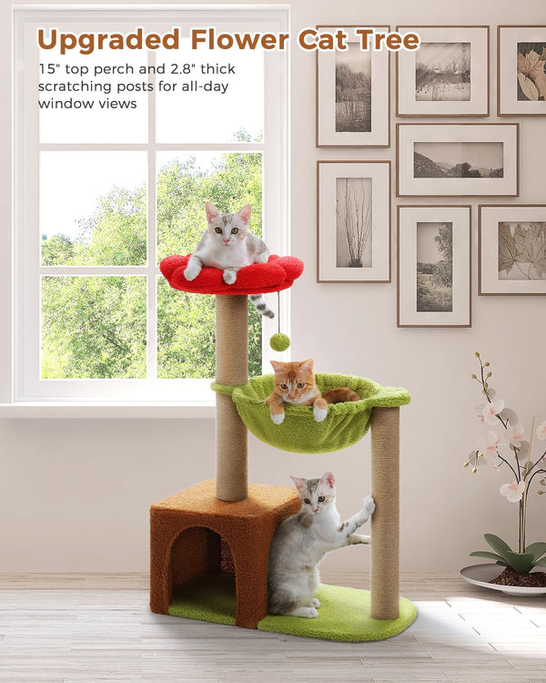MUTTROS Flower Cat Tree: superficie de paño fácil de limpiar.