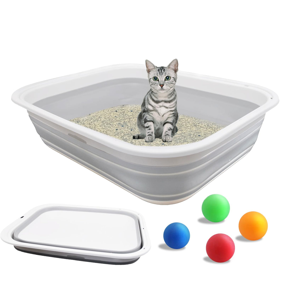 MUYG caja de arena colapsable para gatos, vista general, ideal para viajar