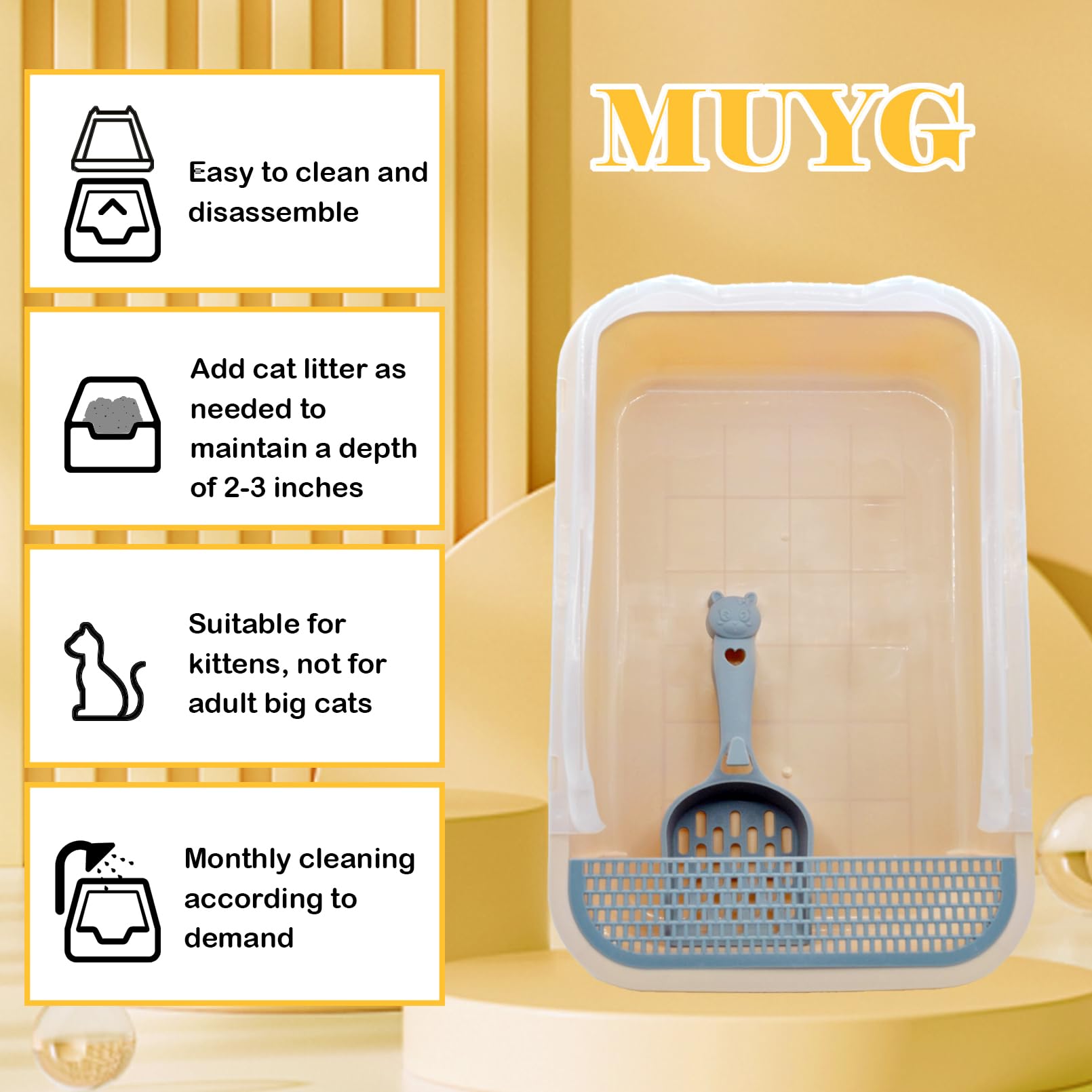 MUYG caja para gatos color caqui, diseño discreto para cualquier espacio.
