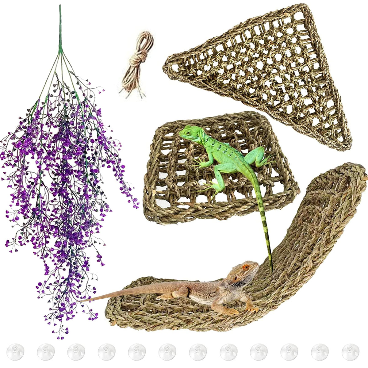 MUYG hamaca de seagrass natural en rectángulo para dragón barbudo, descanso y juego.