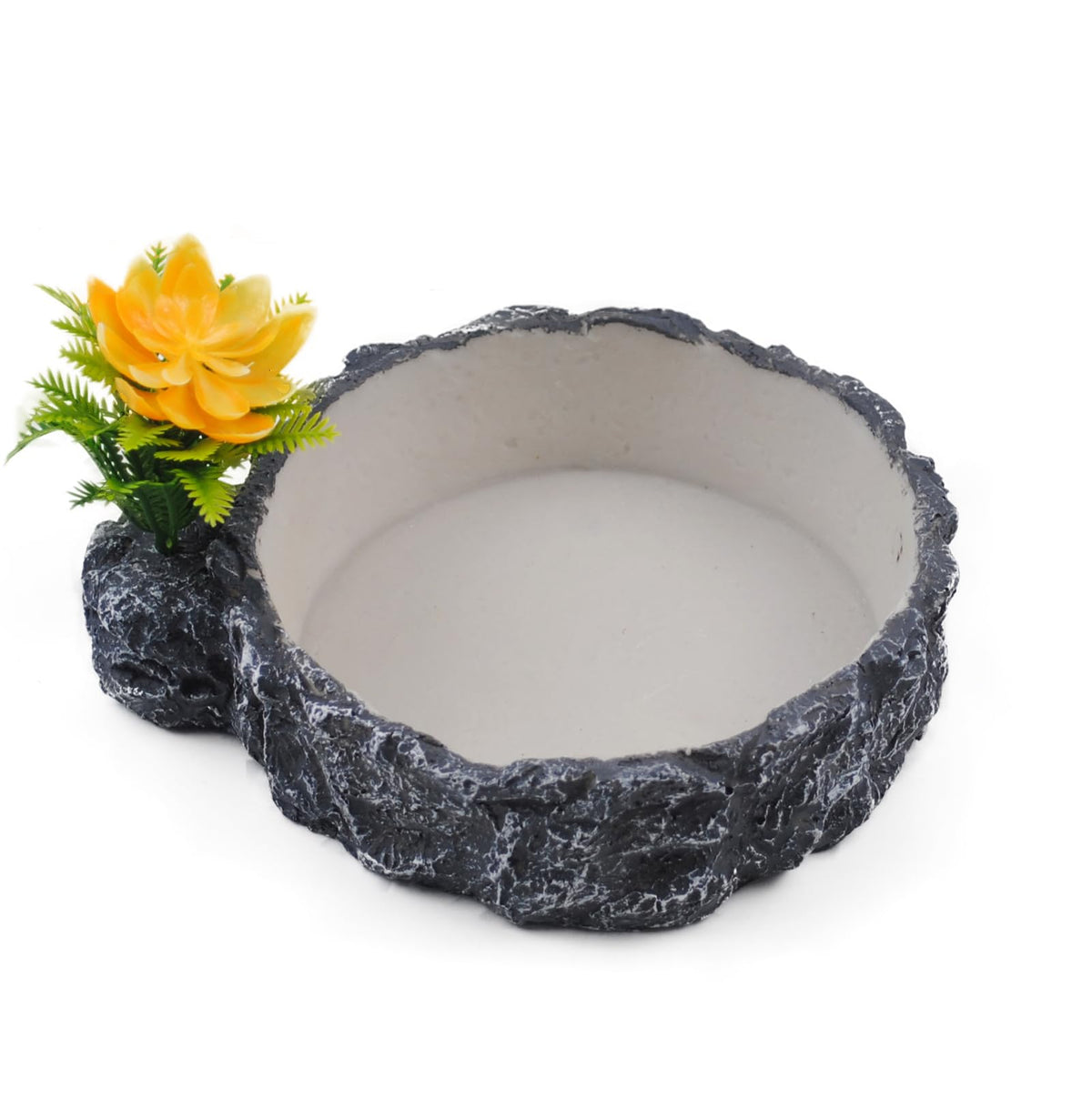MUYG tazón alimento reptil rocoso con planta artificial para entorno natural