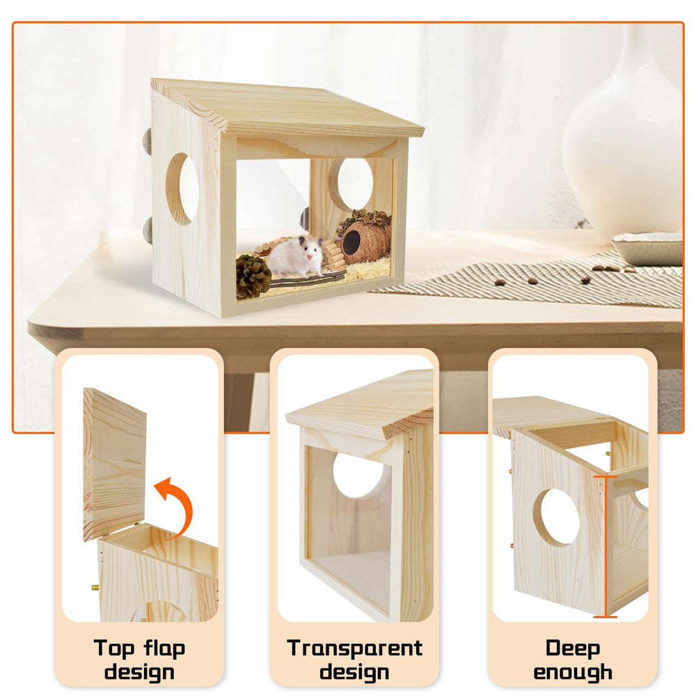 MUYG Wooden hamster hideout interior provides spacious space for exploration