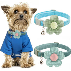 MUZIEBA collar pequeño con flor y cascabel en verde-azul, ideal para paseos