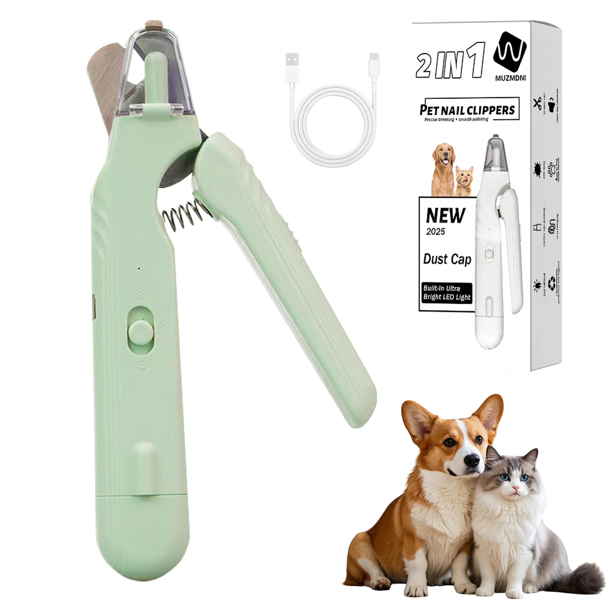 MUZMDNI Afilador-unas-perros-2en1-led facilita cuidado suave.