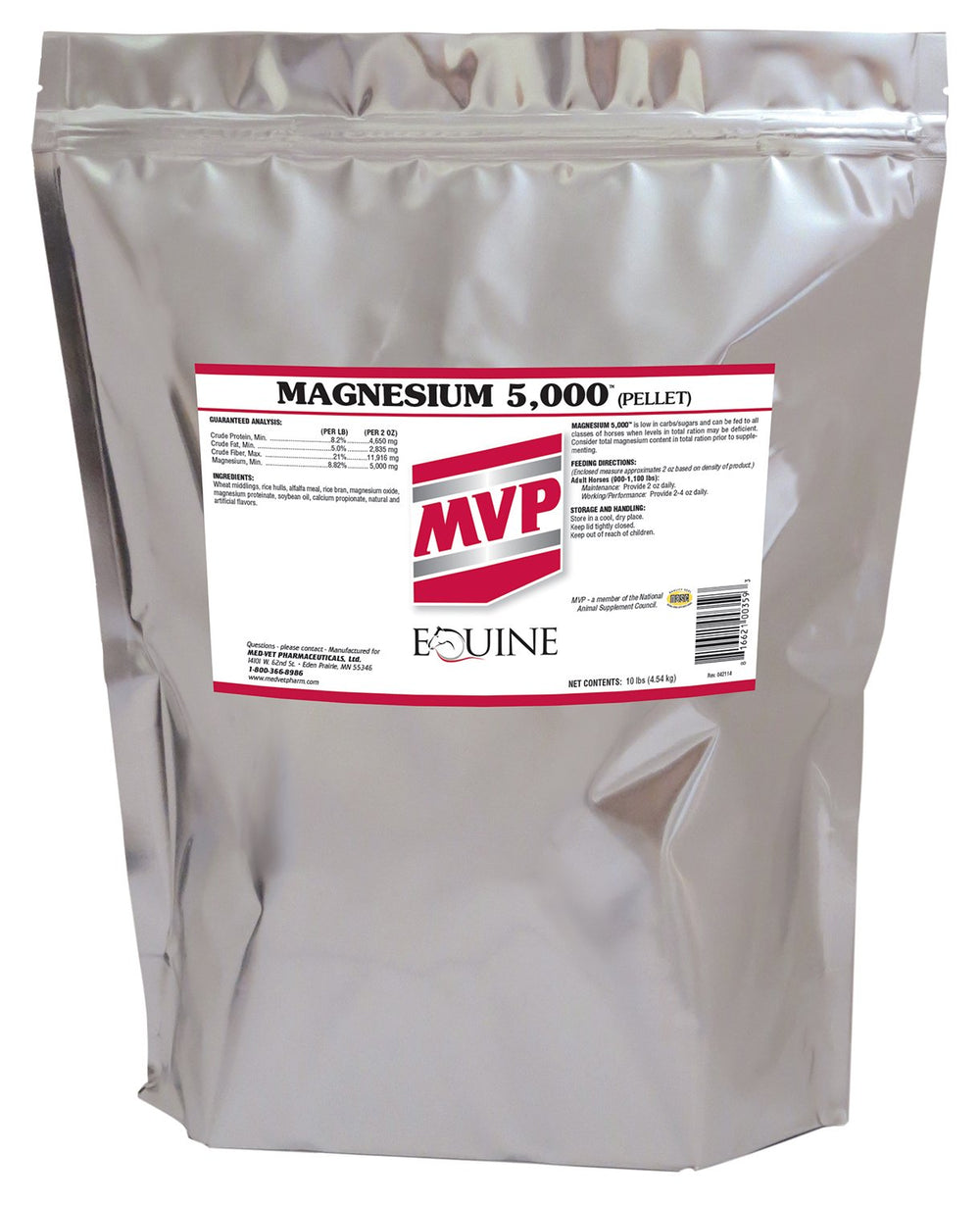 MVP Magnesium 5000: envase de gránulos, fácil de dosificar para caballos.