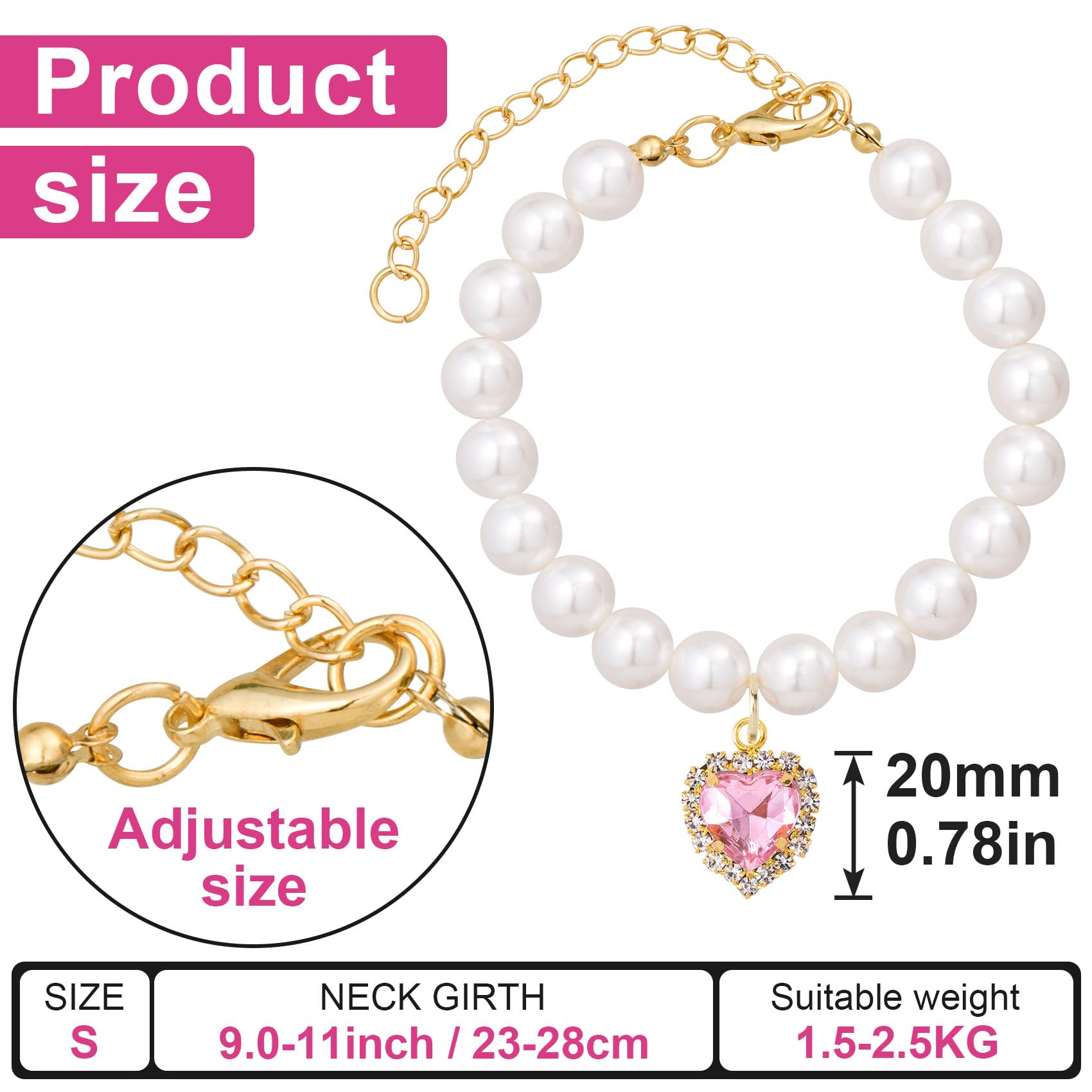 Mxxipp collar de perlas para gatos con corazón rosa, ideal para fiestas y fotos.