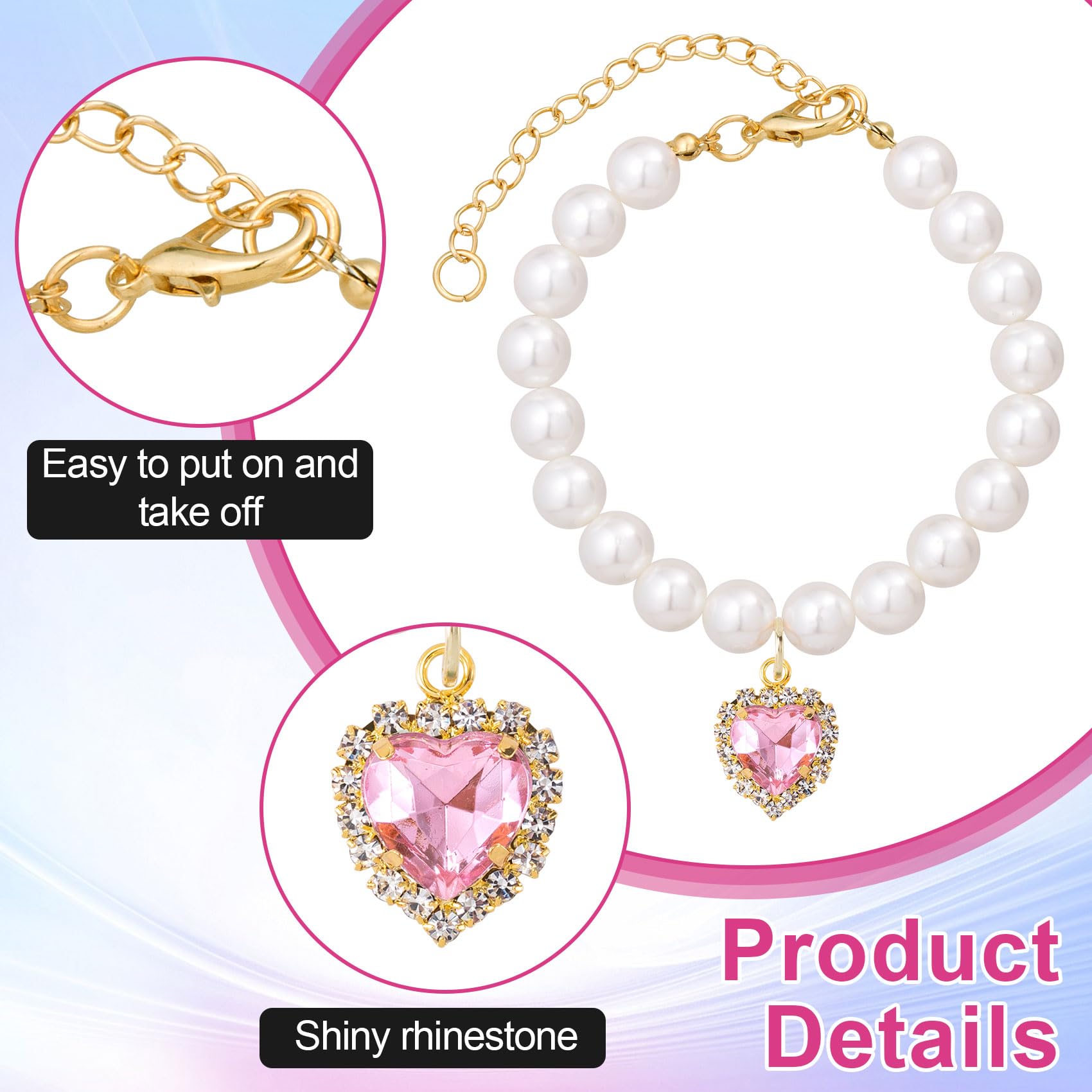 Mxxipp collar de perlas para perros con corazón blanco, diseño duradero y seguro.