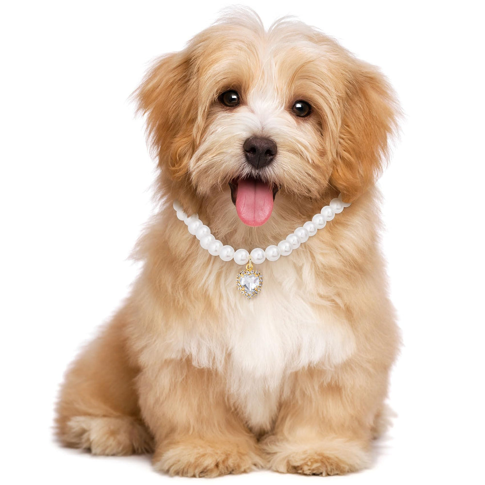 Mxxipp collar de perlas para perros con corazón rosa, estilo chic para tu mascota.