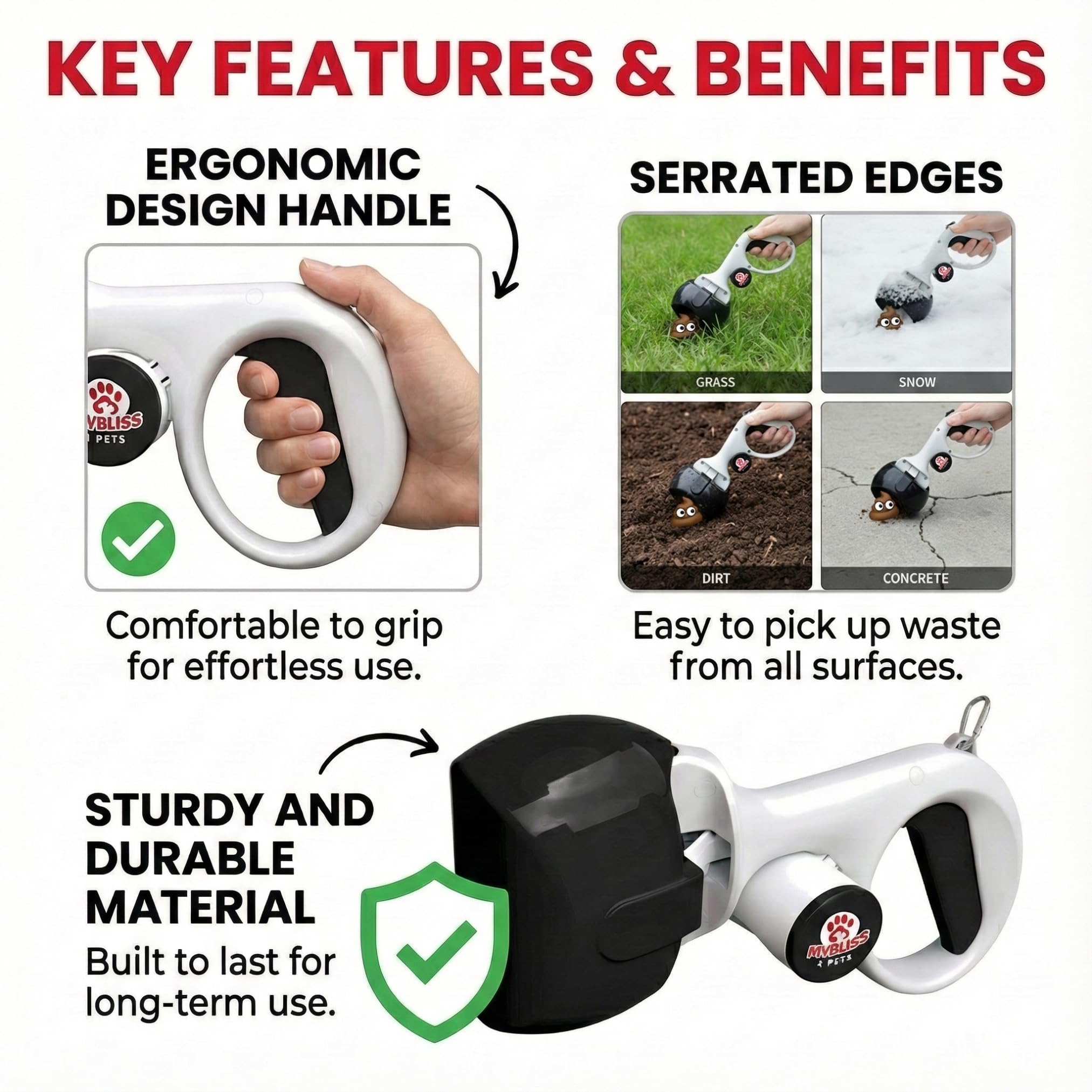 My Bliss 4 Pets sin ensamble: recogedor listo para usar desde la caja.