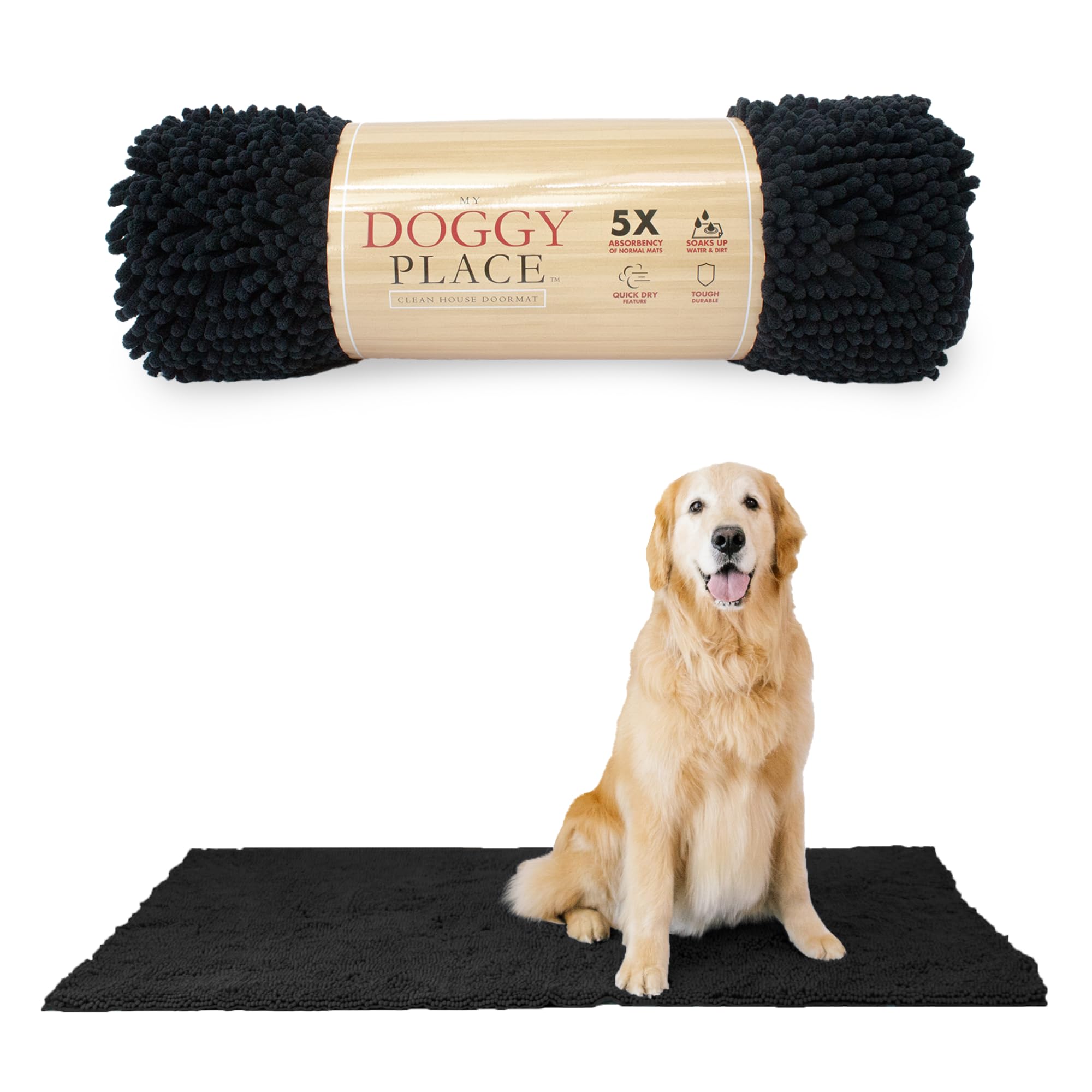 Alfombra barro perro 60x36 negra de My Doggy Place protege el suelo.