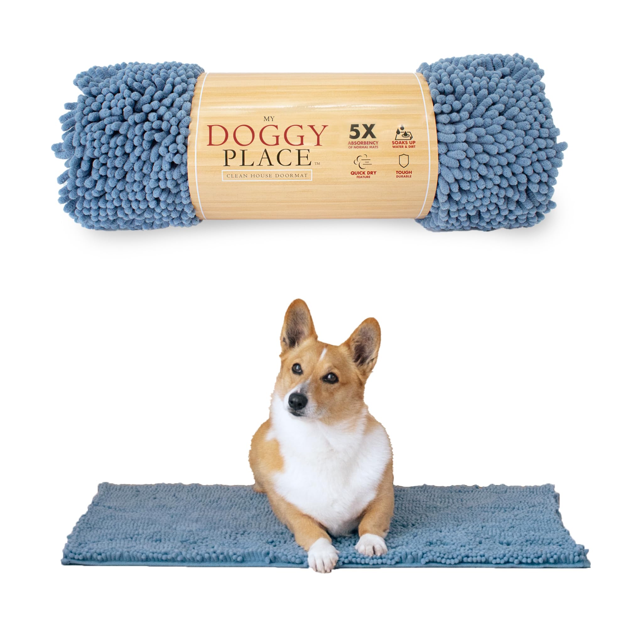 My Doggy Place Alfombrilla de barro para perros, denim deslavado atrapa humedad