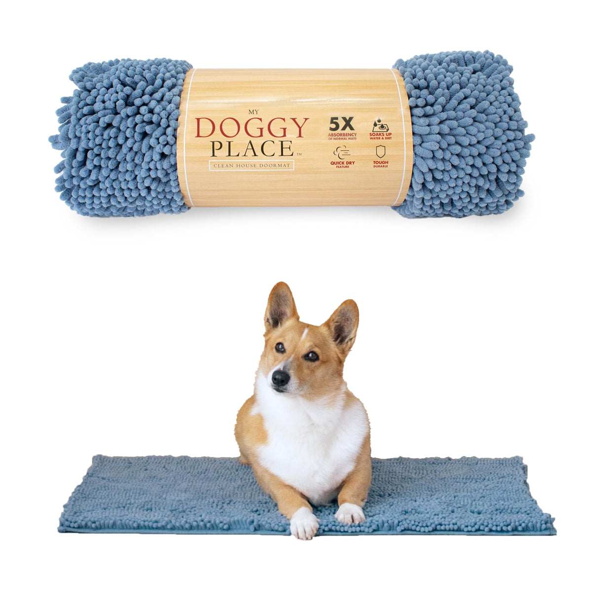 My Doggy Place Alfombrilla de barro para perros, denim deslavado atrapa humedad