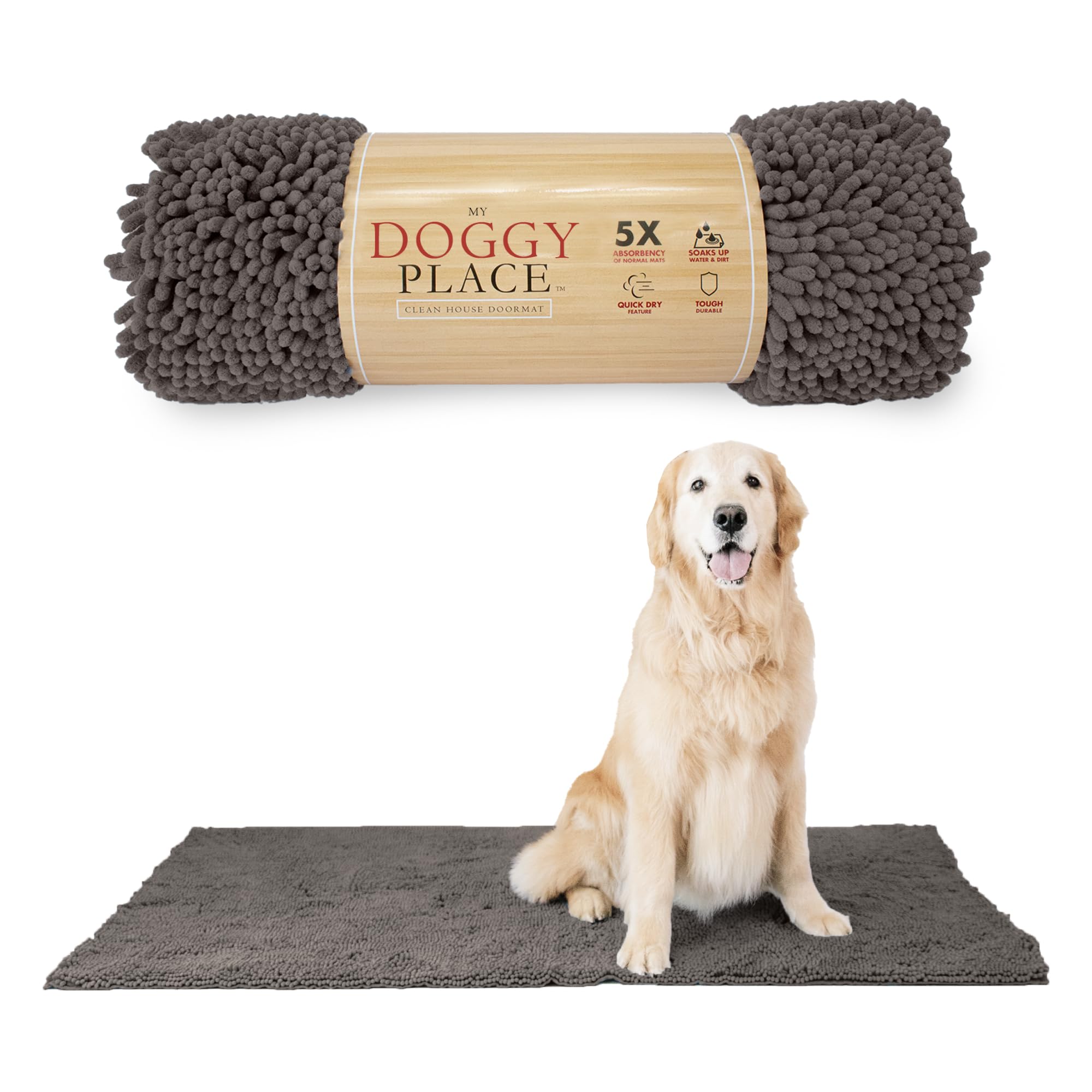 My Doggy Place Mud Mat absorbente atrapa agua y suciedad, manteniendo suelos limpios.