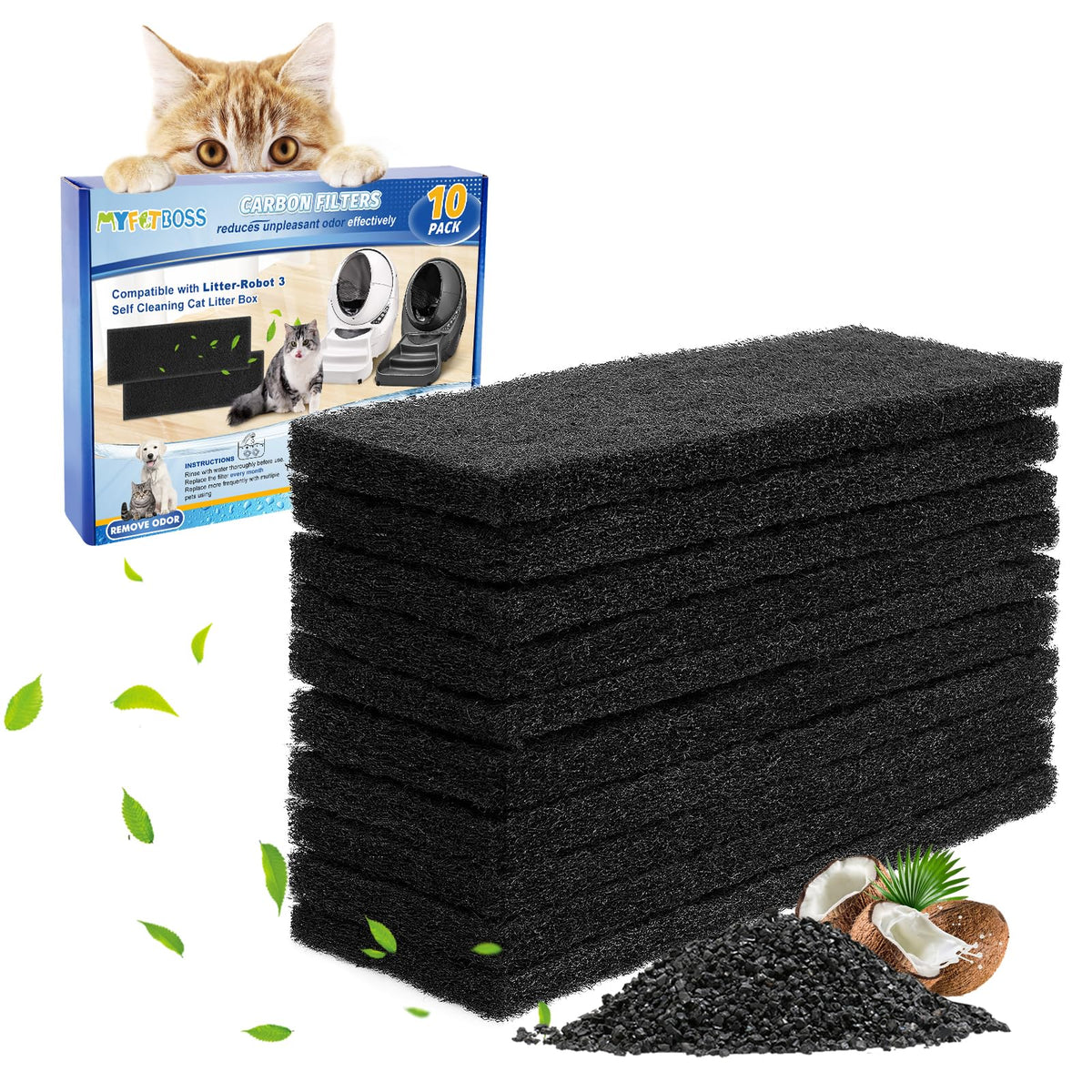 MyfatBOSS filtro de carbono 10 piezas para Litter-Robot 3: elimina olores.