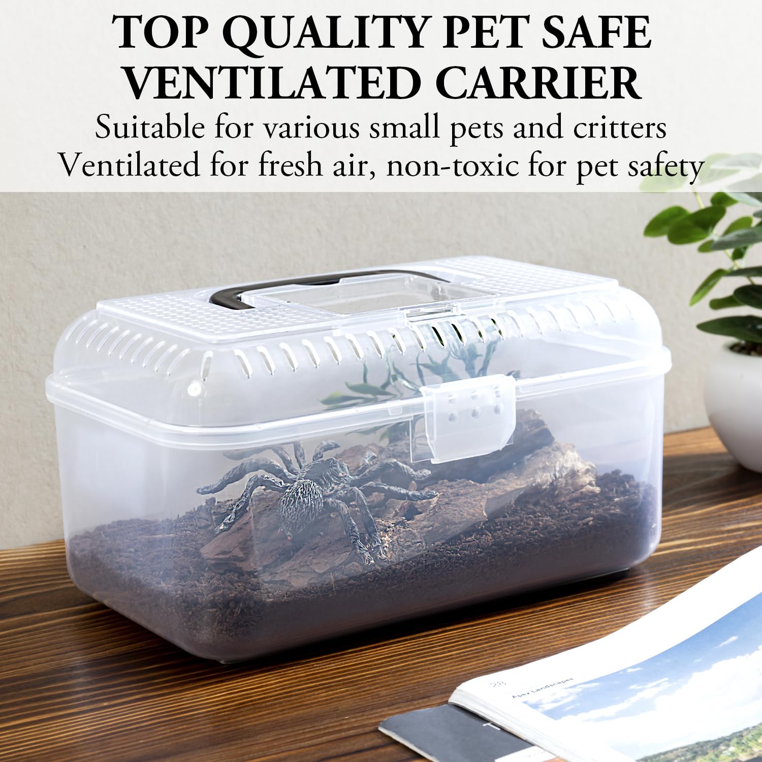 MyGift Reptile Carrier tapa con ventilación para circulación de aire segura.