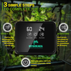 MYGIIKAKA Reptil Mister con pantalla LED para programar humedad y temporizadores.
