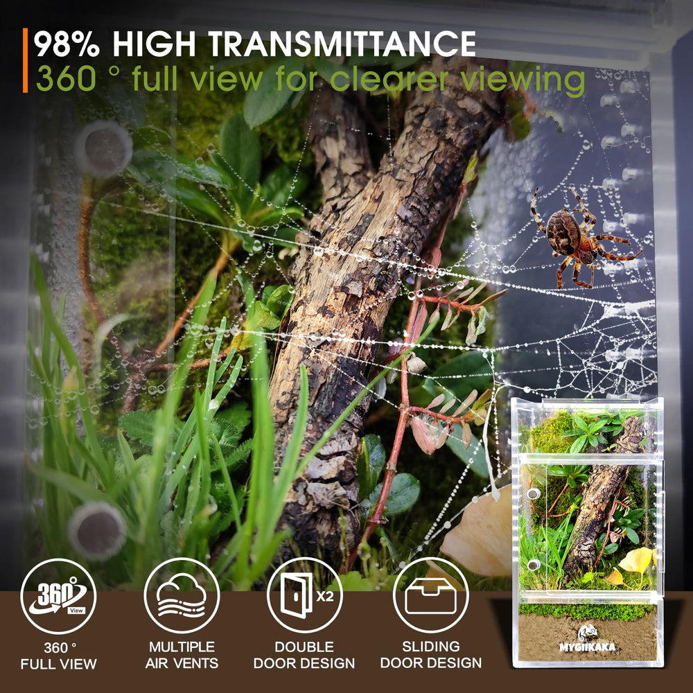 MYGIIKAKA habitat-aracnidos-puertas-magneticas, acceso rápido para alimentar y limpiar.