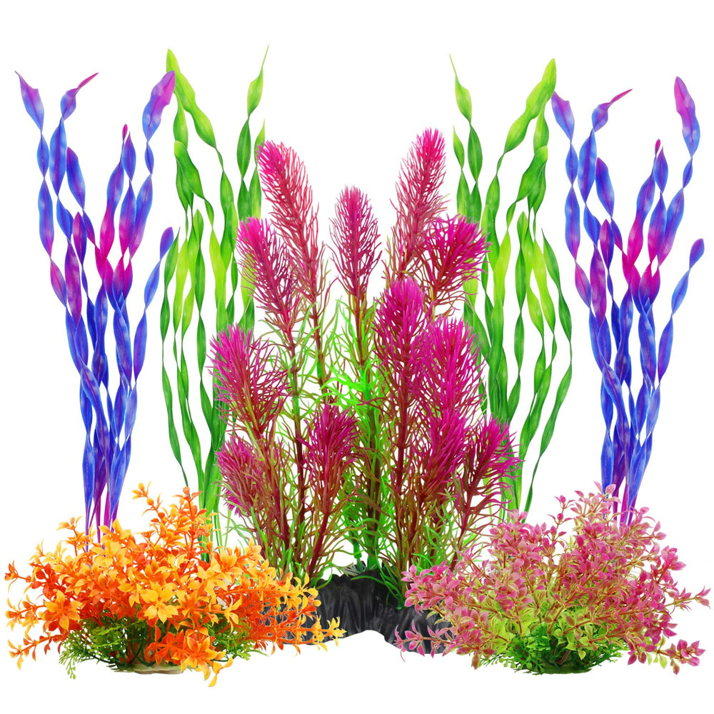 MyLifeUNIT plantas artificiales para acuario, conjunto siete estilo A, embellece el acuario con colores vivos.