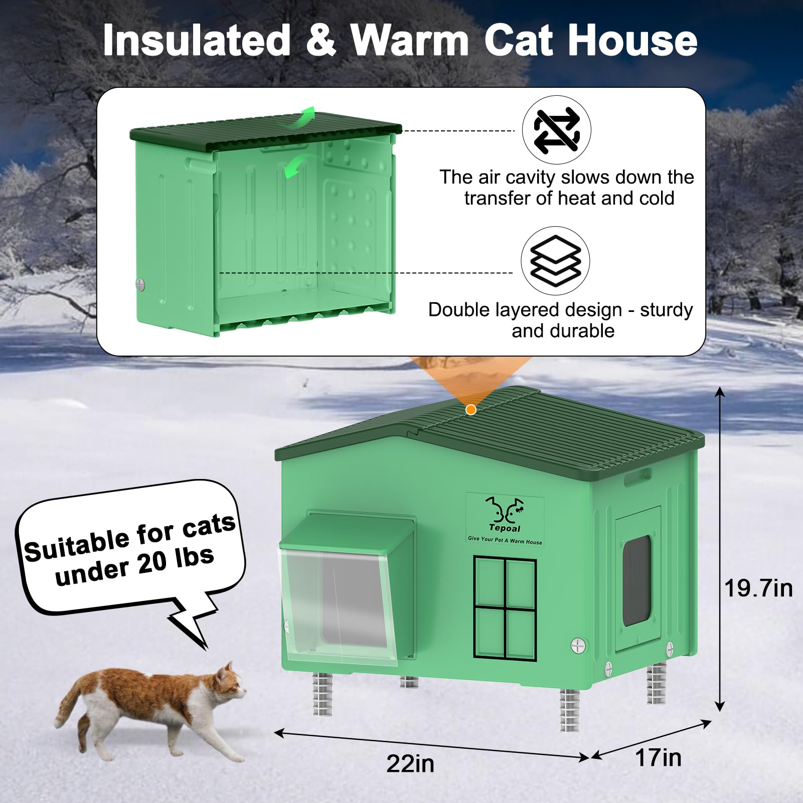 Techo impermeable que protege de lluvia y viento para gatos.