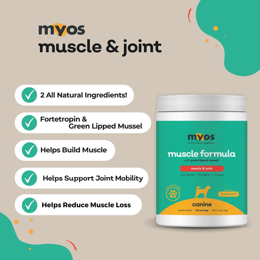 MYOS fórmula de articulaciones con mejillón verde para la salud articular canina.