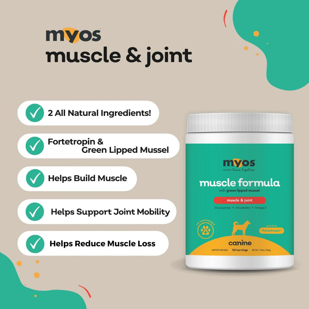 MYOS fórmula de articulaciones con mejillón verde para la salud articular canina.