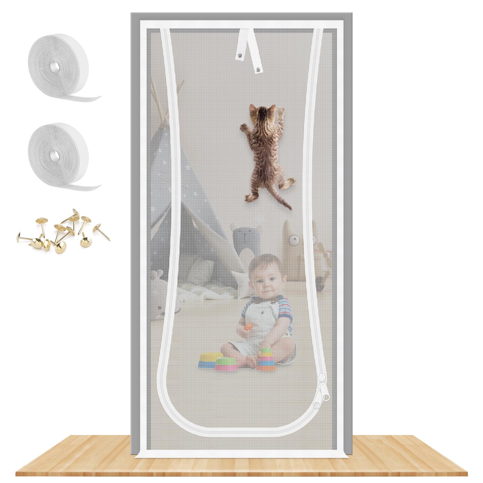 Puerta MYPIN de malla reforzada vista general, facilita ventilación segura sin salidas.