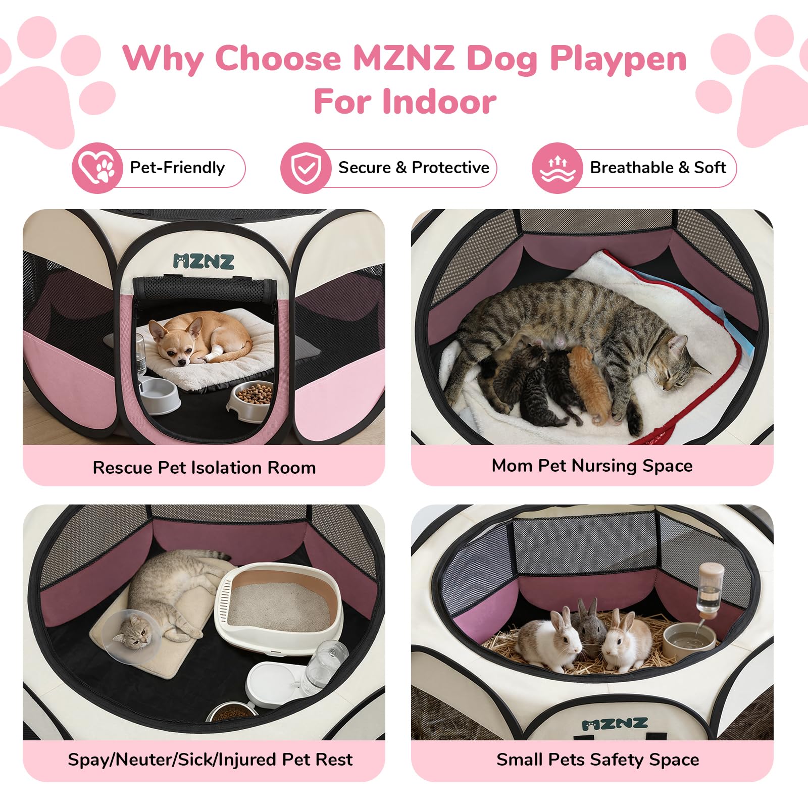 MZNZ corral mascotas diseño plegable para guardar y transportar.
