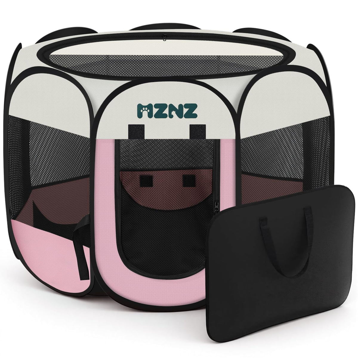 MZNZ corral para mascotas con puerta enrollable para acceso fácil y seguro.