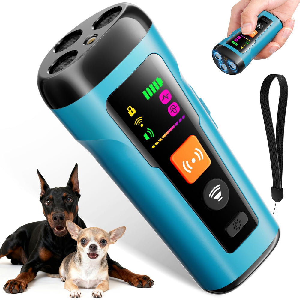 Mzorts deterrente de ladridos ultrasonico en uso dentro de casa para entrenamiento suave.