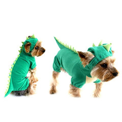 NACOCO disfraz dinosaurio para perro verde, detalle costuras; acabado suave.