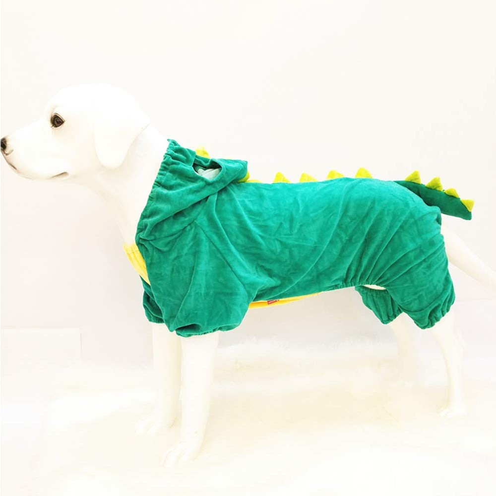 NACOCO disfraz dinosaurio para perro verde – vista trasera, cómodo para uso diario