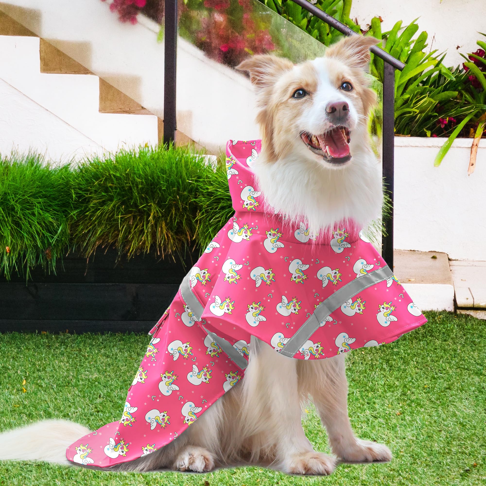 NACOCO chubasquero para perro rosa, capucha unicornio, diseño divertido para paseos bajo lluvia.