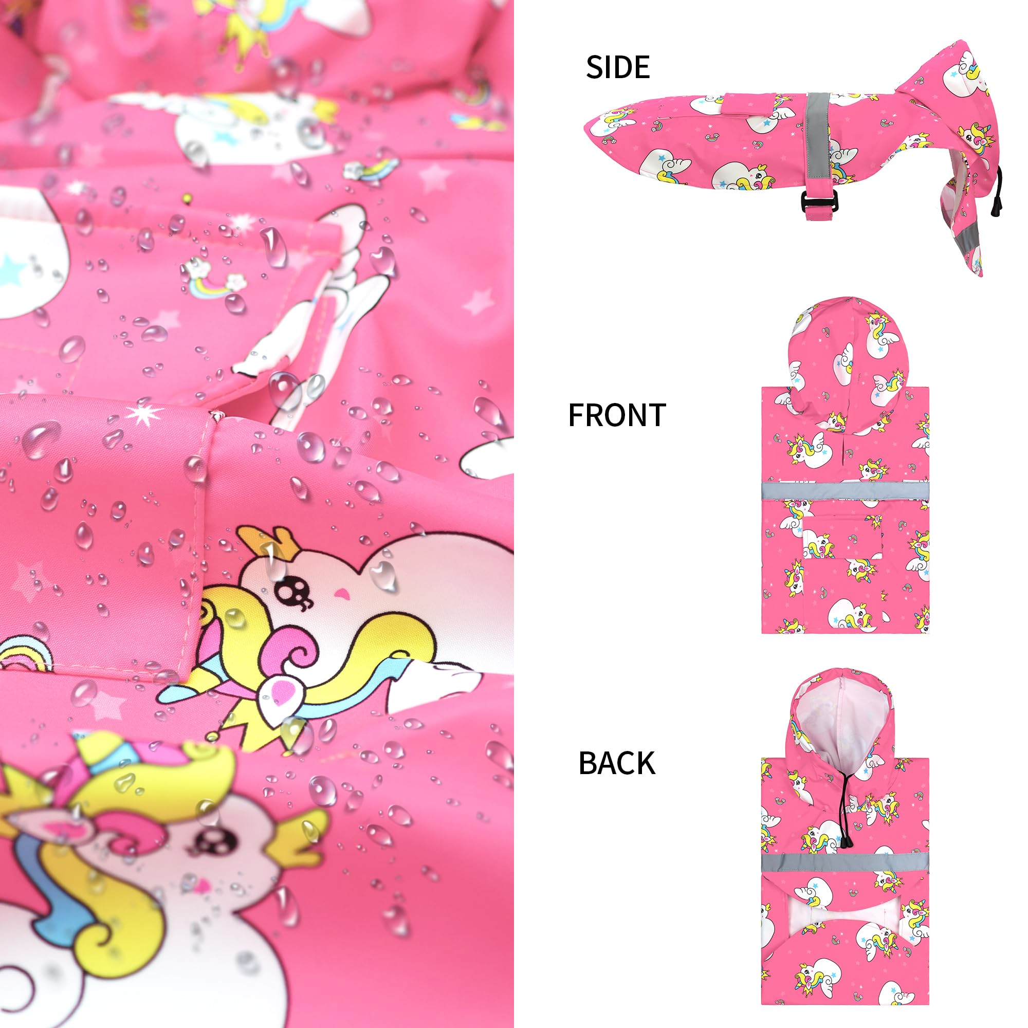 NACOCO poncho reflectante rosa con unicornio para mayor visibilidad nocturna.