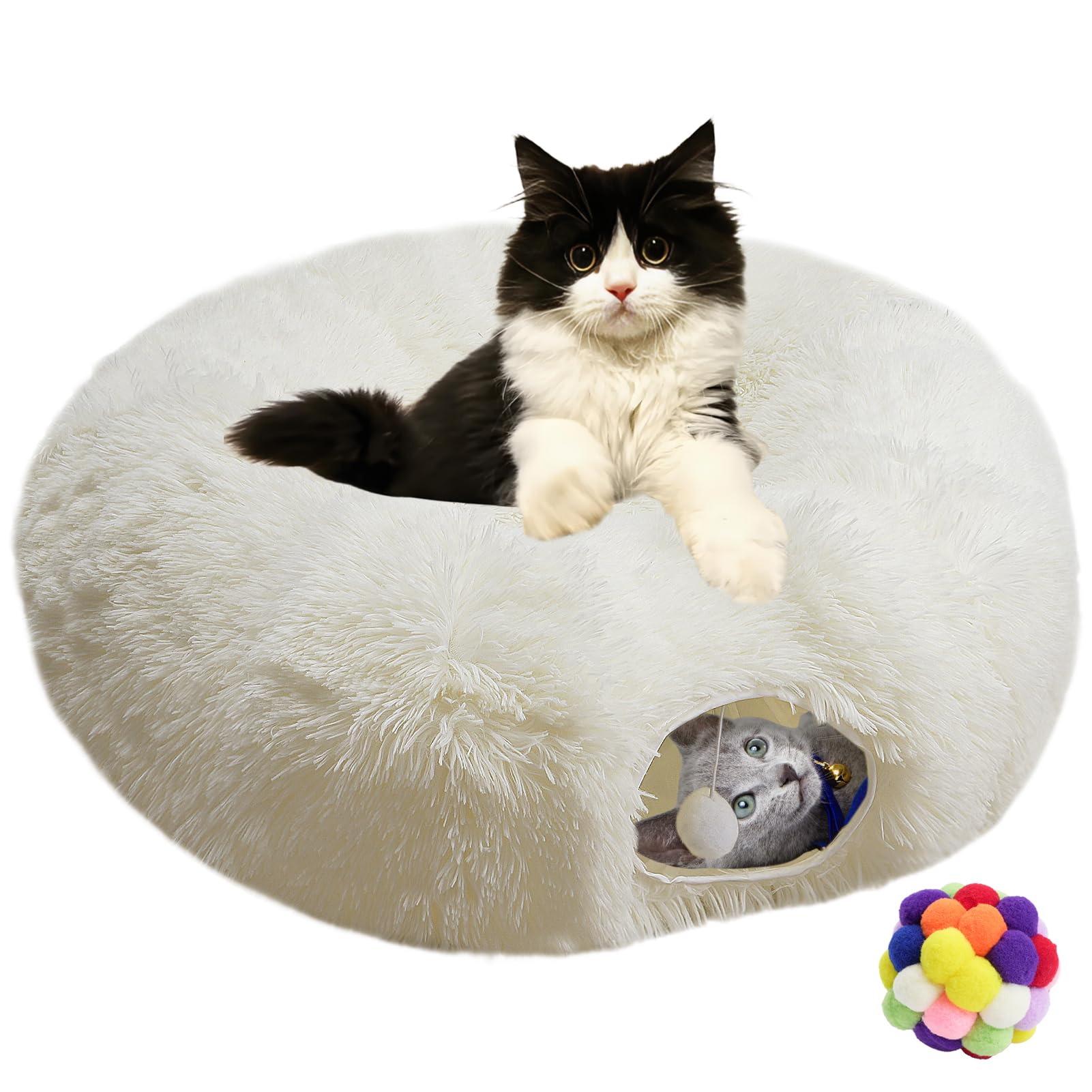 Naielfopet tunel-gato-blanco ofrece refugio cómodo y seguro para tu gato