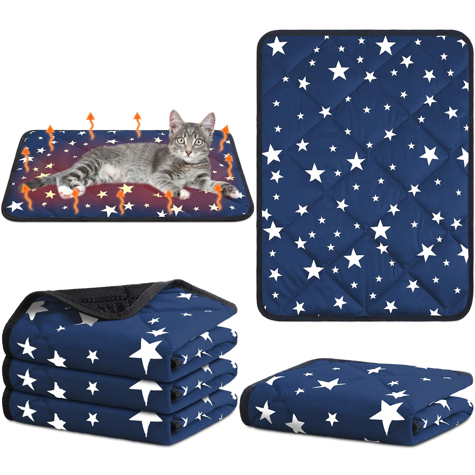 Namalu cama auto calentante para gatos con patrón estrella azul, ideal para descansar cálido.