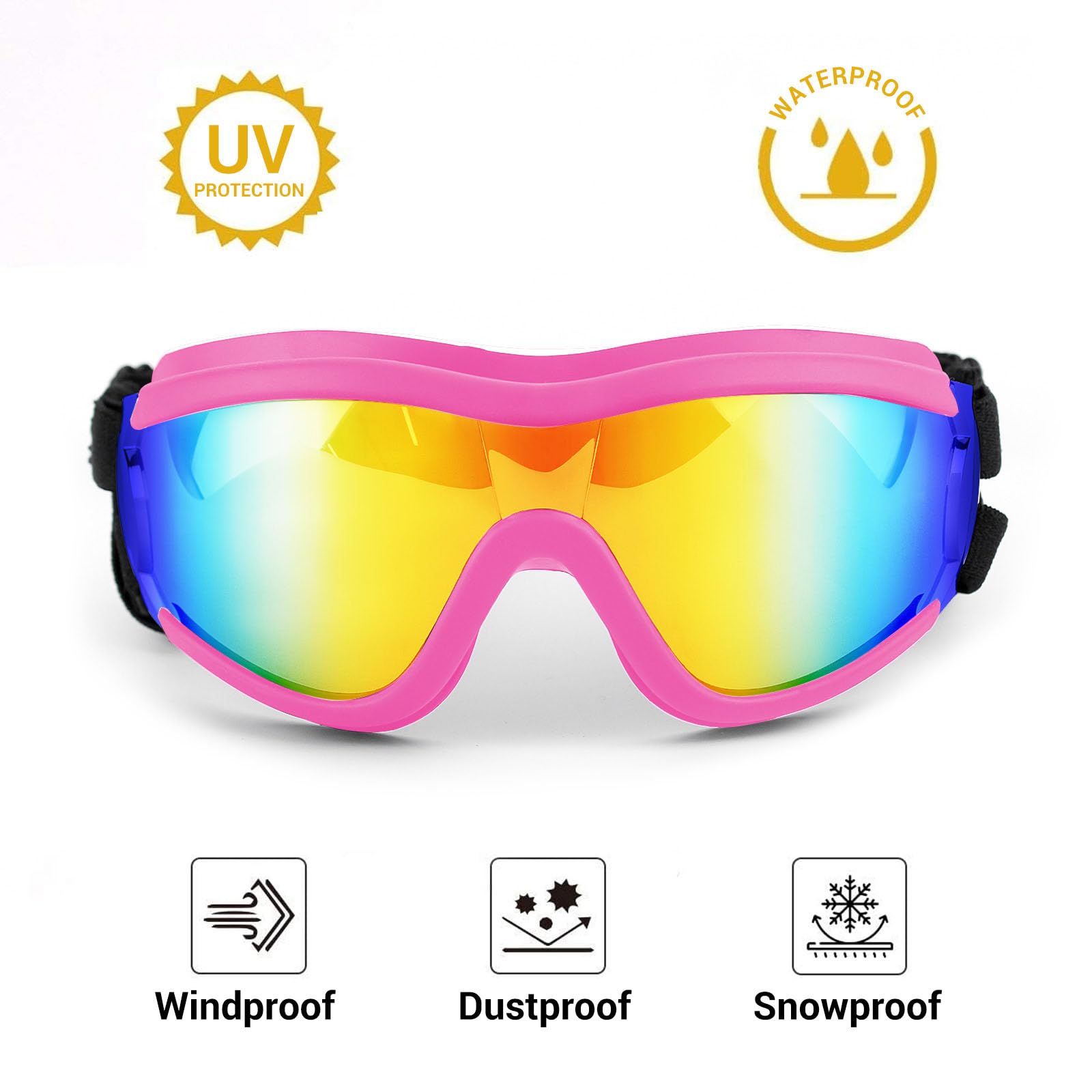 Gafas NAMSAN para perros rosas con ajuste elástico cómodo.