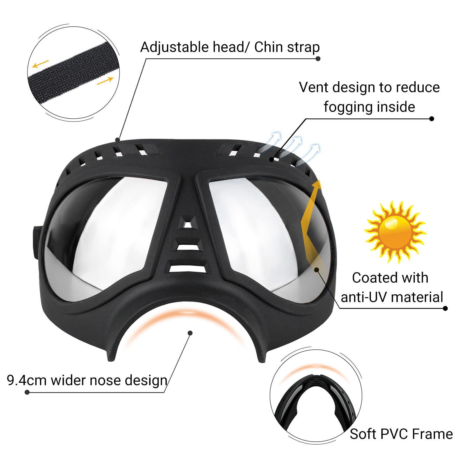 NAMSAN gafas para perros grandes, ventilación integrada para evitar vaho.