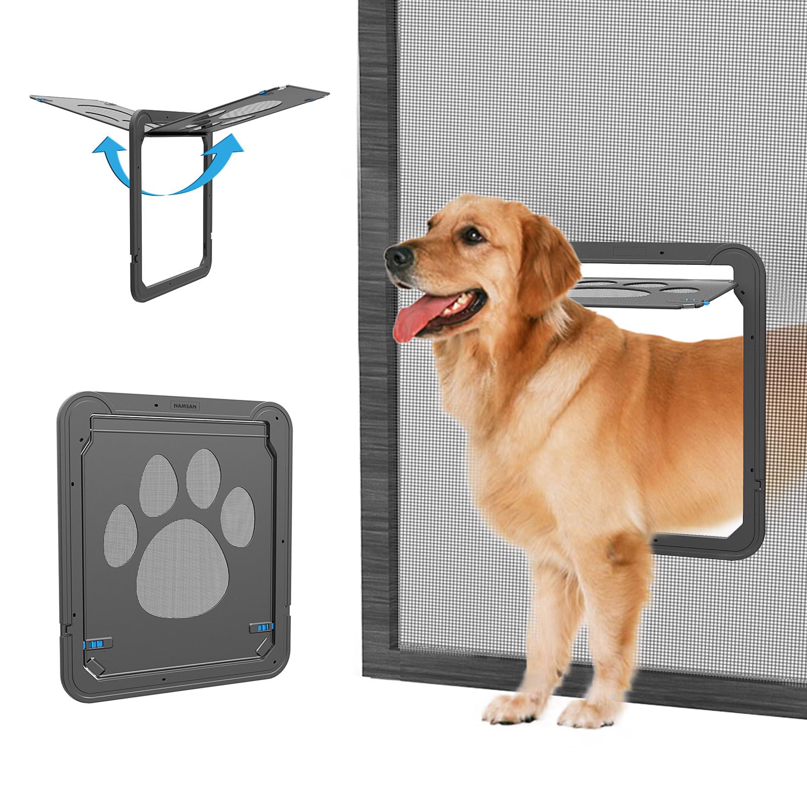 Puerta para perros NAMSAN con malla de pantalla y abertura 12x14 ideal para mascotas.