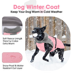 Nanaki chaqueta con collar de pelo rosa, ofrece confort y calor suave.