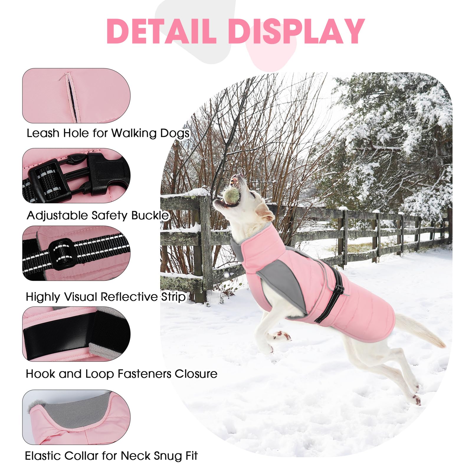 Nanaki chaqueta rosa para razas pequeñas con tallas amplias y ajuste seguro.