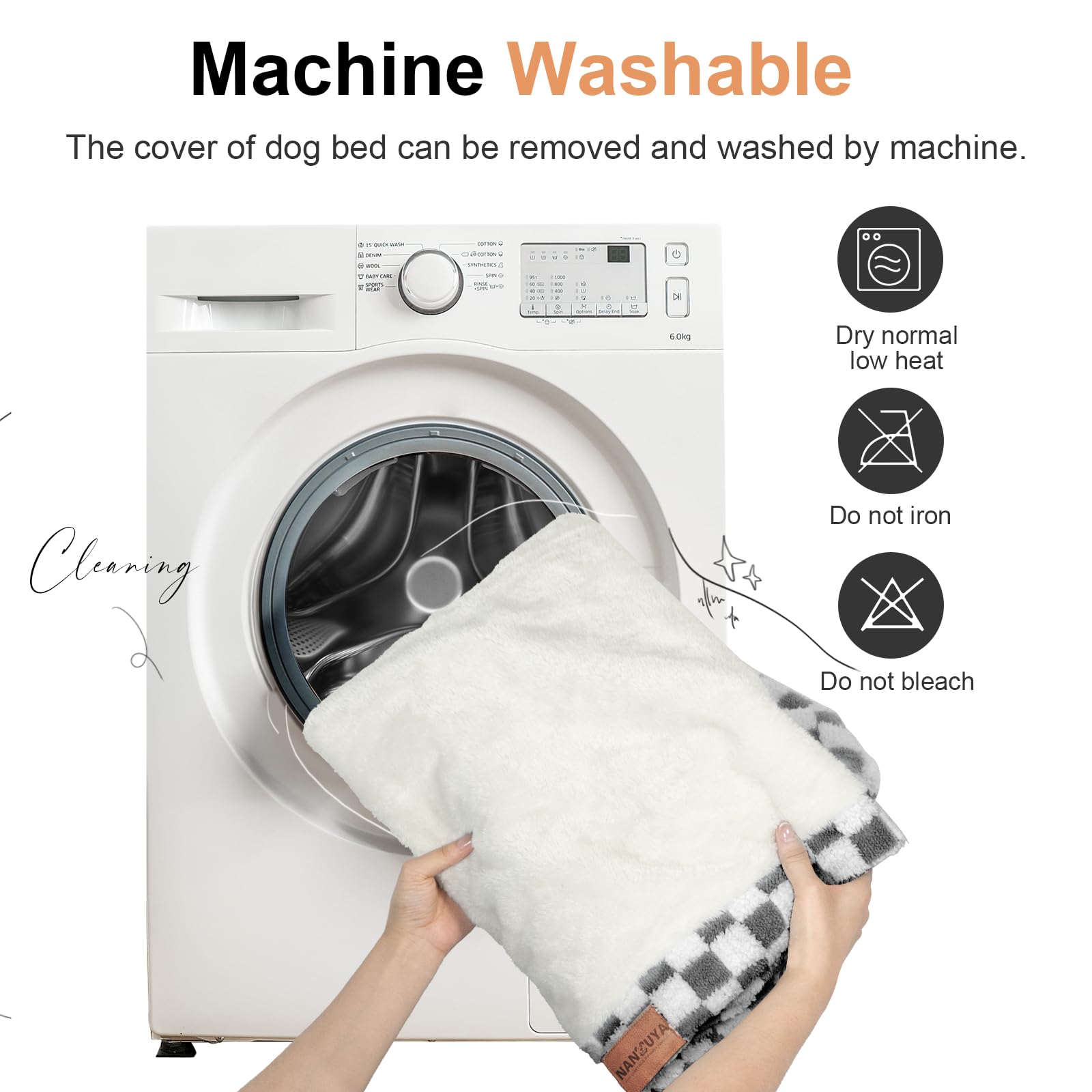 Cama NANUYA funda removible con cierre para lavado fácil.