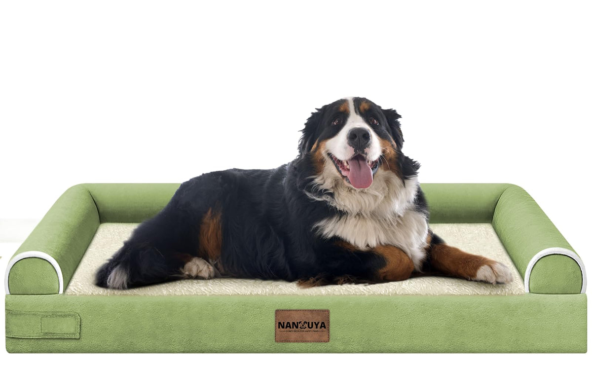 NANUYA cama para perros grandes con funda lavable verde césped, fácil de limpiar.