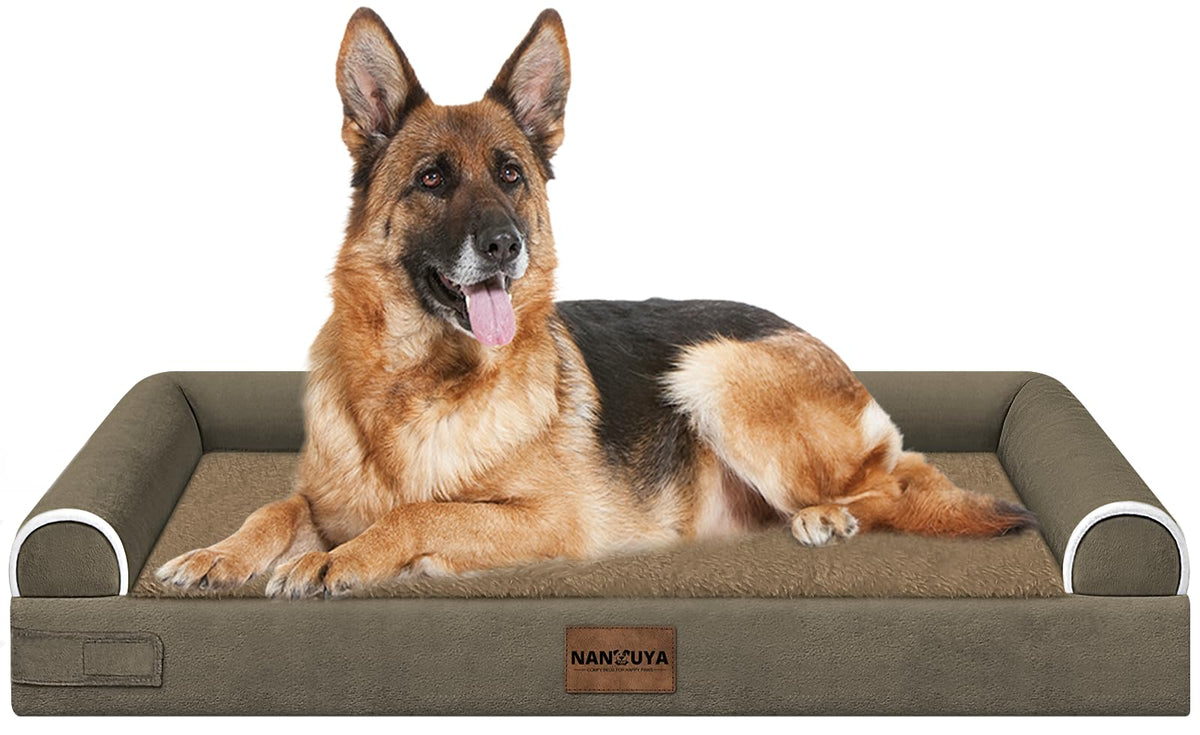 NANUYA cama-perro-grande-ortopedica-lavable con superficie de terciopelo para mayor confort.