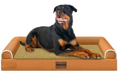 Cama NANUYA para perros grandes, vista general de la cama completa con forro de terciopelo lavable en color naranja.