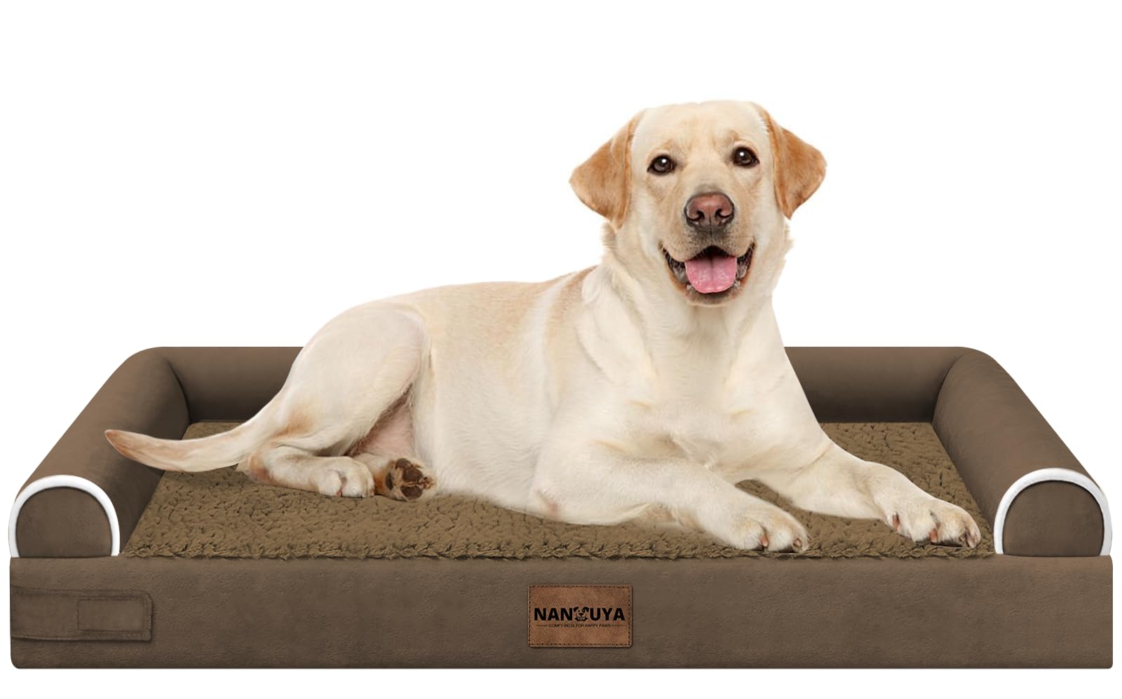 Cama NANUYA para perro grande, superficie suave de terciopelo impermeable, protege la espuma y facilita la limpieza.