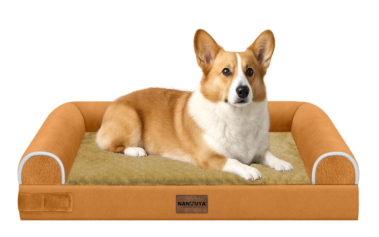 Cama NANUYA ortopédica con espuma huevo para perros grandes en color naranja.